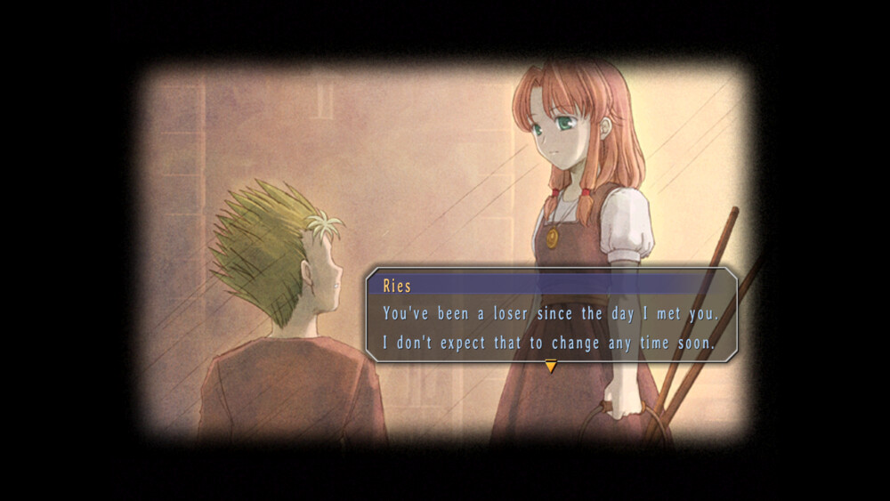 a screenshot of the game Trails in the Sky the 3rd. Ries Argent says to Kevin Graham 'You've been a loser since the day I met you. I don't expect that to change any time soon.'